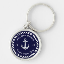 Llavero Nautical Bote Nombre Anchor Rope Naval Azul Blanco
