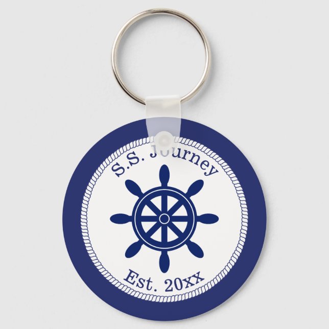 Llavero Nautical Captain's Wheel Add Boat Name (Anverso)