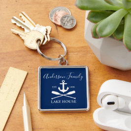 Llavero Nautical Lake House Anchor Oars Family Navy Blue