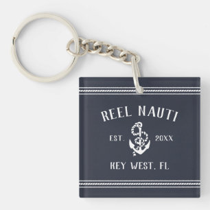 Llavero Nautical Naval Blue Rustic Anchor nombre barco