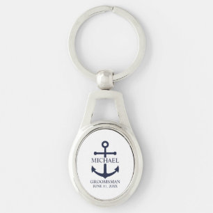 Llavero Nautical Navy Blue Anchor Personalizado Groomsmen
