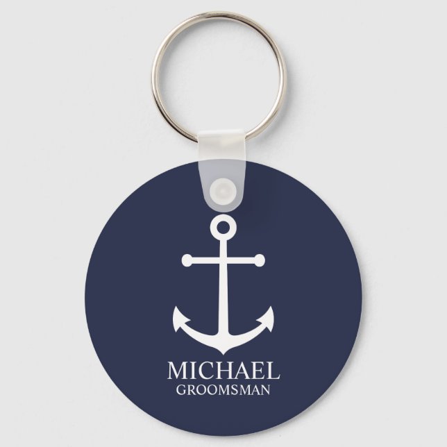 Llavero Nautical Navy Blue Anchor Personalizado Groomsmen (Anverso)