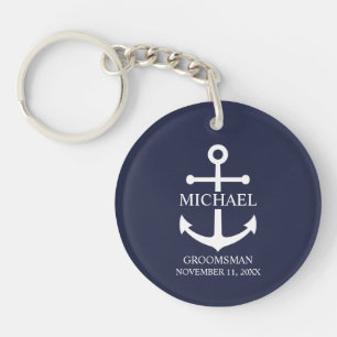 Llavero Nautical Navy Blue Anchor Personalizado Groomsmen
