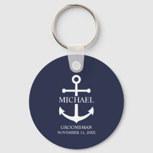 Llavero Nautical Navy Blue Anchor Personalizado Groomsmen