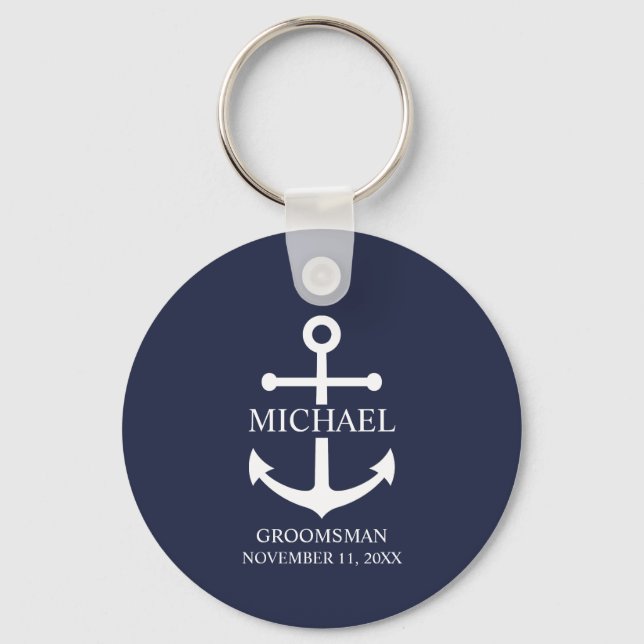 Llavero Nautical Navy Blue Anchor Personalizado Groomsmen (Anverso)
