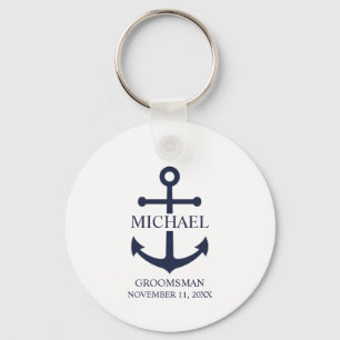 Llavero Nautical Navy Blue Anchor Personalizado Groomsmen