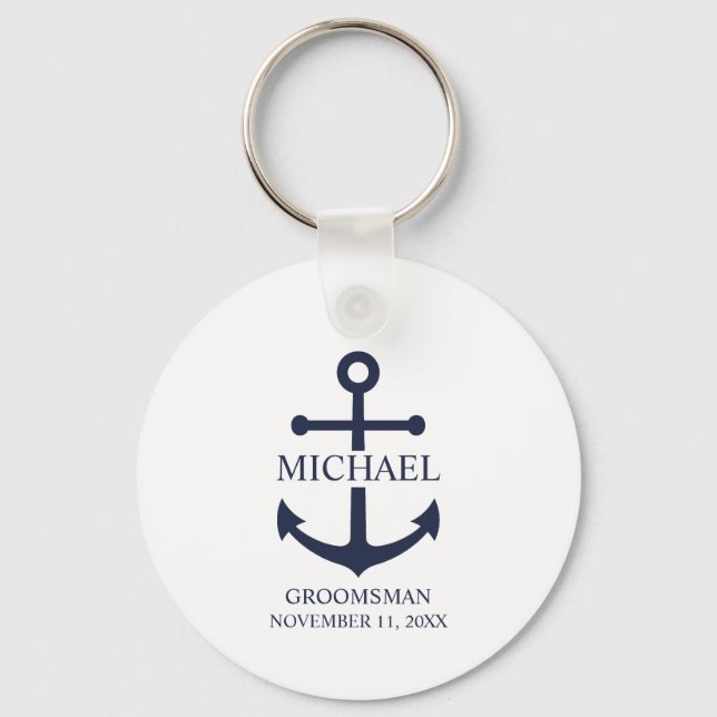 Llavero Nautical Navy Blue Anchor Personalizado Groomsmen (Anverso)