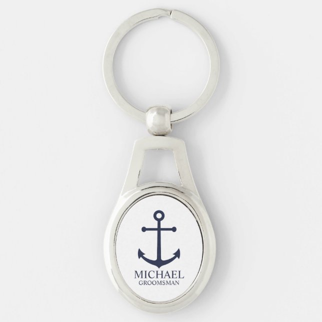 Llavero Nautical Navy Blue Anchor Personalizado Groomsmen (Anverso)