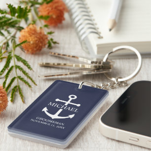 Llavero Nautical Navy Blue Anchor Personalizado Groomsmen