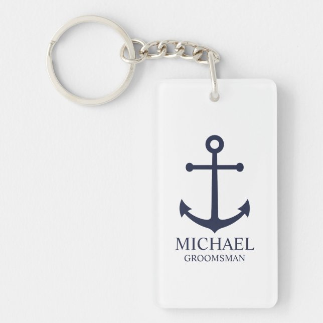 Llavero Nautical Navy Blue Anchor Personalizado Groomsmen (Frente)