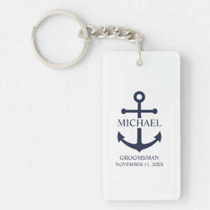 Llavero Nautical Navy Blue Anchor Personalizado Groomsmen