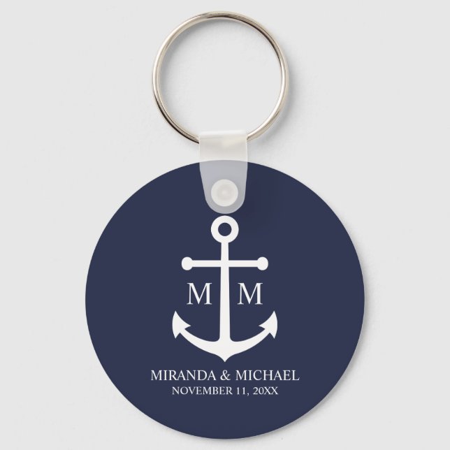 Llavero Nautical Navy Blue Anchor Wedding (Anverso)