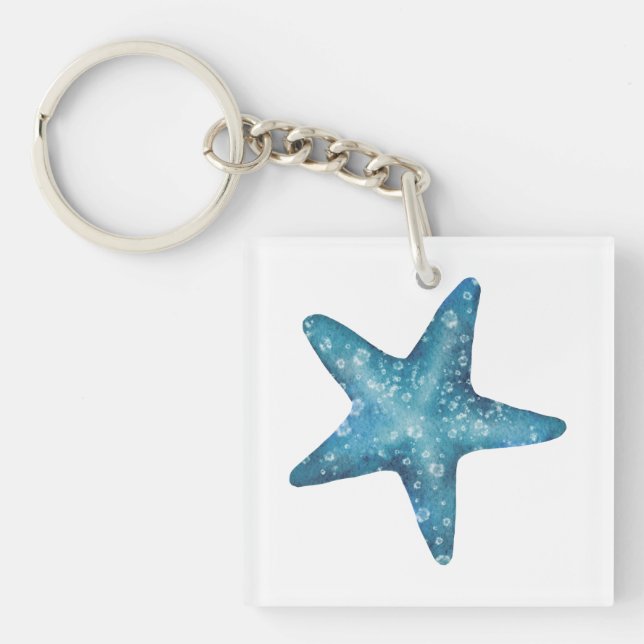 Llavero Nautical Watercolor Blue Starfish (Frente)