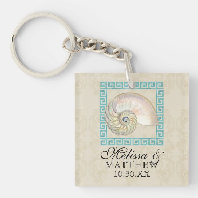 Llavero Nautilus Shell acuarela Griega Key Damask Beach (Frente)