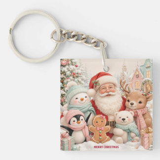 Llavero Navidad adorable con Santa, Pingüino, Oso, Reno