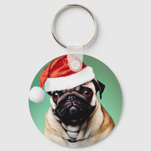 Llavero Navidad con perro Pug (Anverso)