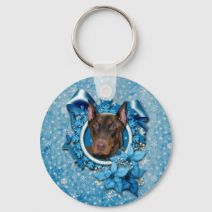 Llavero Navidad - copo de nieve azul - Doberman - Rocky