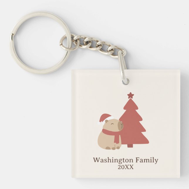 Llavero Navidad de Capybara Acogedor Personalizado (Frente)