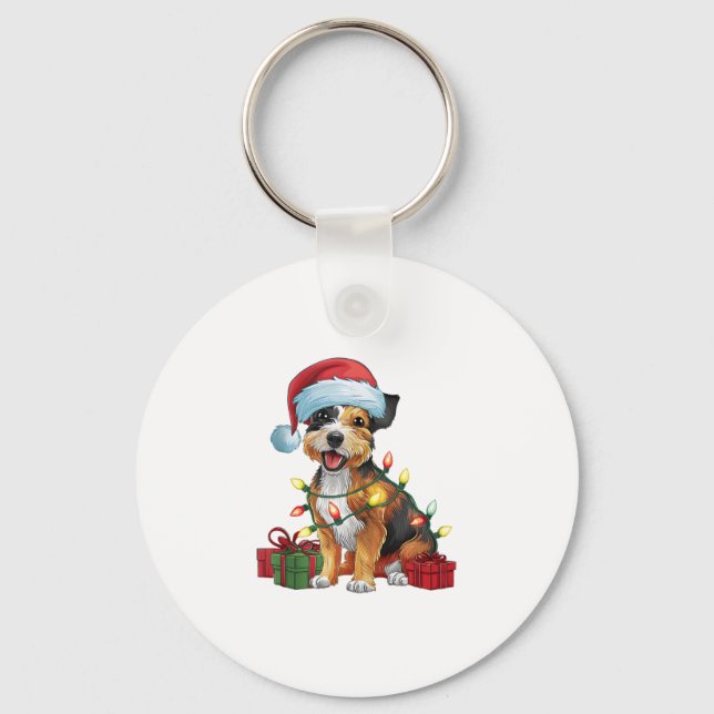 Llavero Navidad en Santa Hat Border Terrier Dog (Anverso)