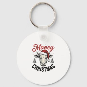 Llavero Navidad Mooey Vaca Sombrero de Santa Grabado Antig