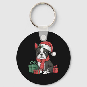 Llavero Navidad navideña Santa Hat Boston Terrier Dog Chri