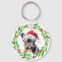 Llavero Navidad Perro Negro Bulldog francés Santa
