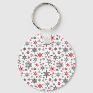 Llavero Navidad, rojo, blanco, copos de nieve, invierno, A