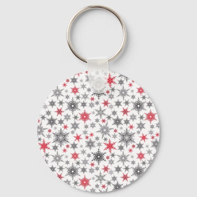 Llavero Navidad, rojo, blanco, copos de nieve, invierno, A (Anverso)