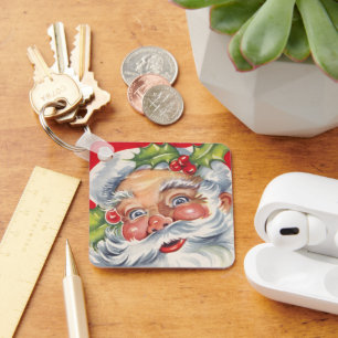 Llavero Navidad Vintage, alegre Santa Claus con su sombrer