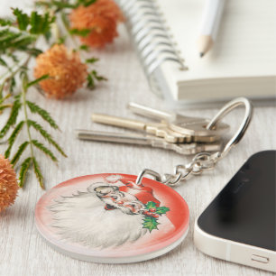 Llavero Navidad Vintage, Alegre Santa Claus Retro de los 5