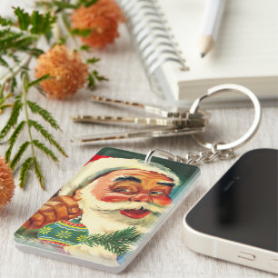 Llavero Navidad Vintage, Alegre Santa Claus Retro de los 5