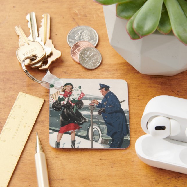 Llavero Navidad Vintage, Compras Regalos Policía (Escritorio )