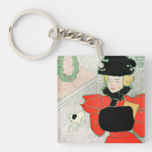 Llavero Navidad Vintage Elegante Dama Victoriana de Rojo