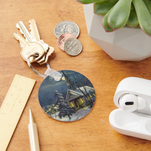 Llavero Navidad Vintage, Iglesia de Invierno en la Nieve c (Escritorio )