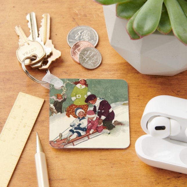 Llavero Navidad vintage, niños descansando en la nieve (Escritorio )