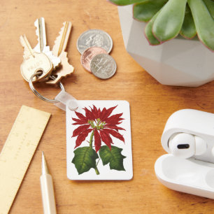 Llavero Navidad Vintage, Planta Invernal de Poinsettia Roj