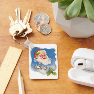 Llavero Navidad Vintage, Retro Santa Claus Alegre