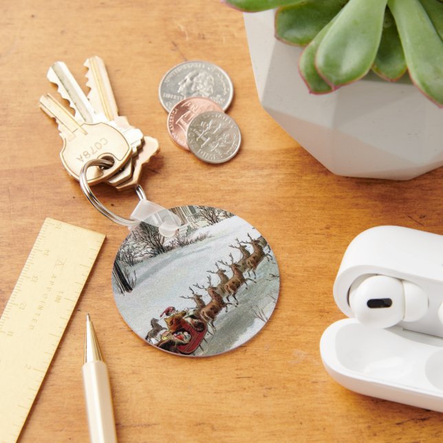 Llavero Navidad vintage, San Nicolás con renos (Escritorio )