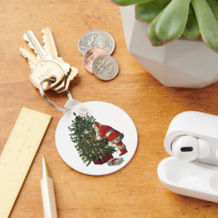 Llavero Navidad vintage, Santa Claus con regalos