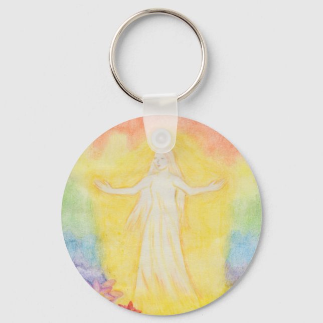 Llavero Navidades acuarela pintar ángel y arco iris (Anverso)