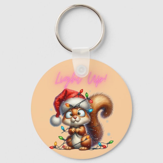 Llavero Navidades ardilla con tarjeta de luces festivas (Anverso)