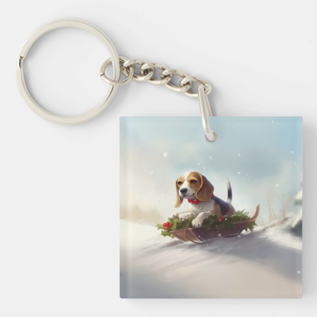 Llavero Navidades Beagle en invierno (Frente)