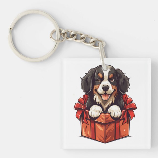 Llavero Navidades Bernese Mountain Dog Gift Box (Frente)