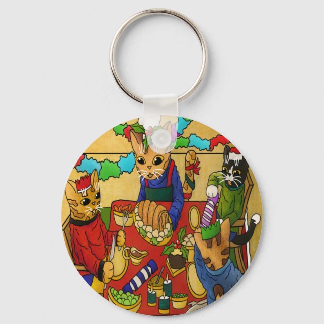 Llavero Navidades británicos cenan gatos (Anverso)