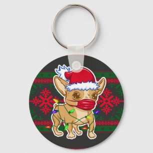 Llavero Navidades chihuahua con máscara médica