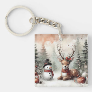Llavero Navidades clásicos de los bosques de renos y snowm