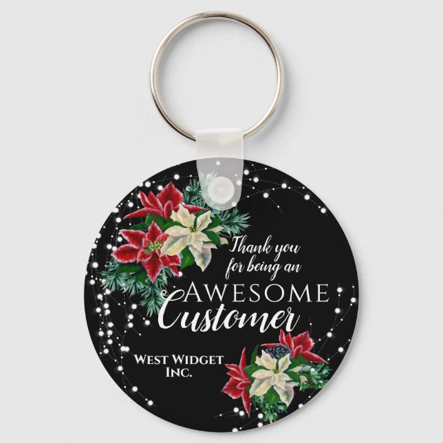 Llavero Navidades Cliente Gracias Floral Black Keychain (Anverso)