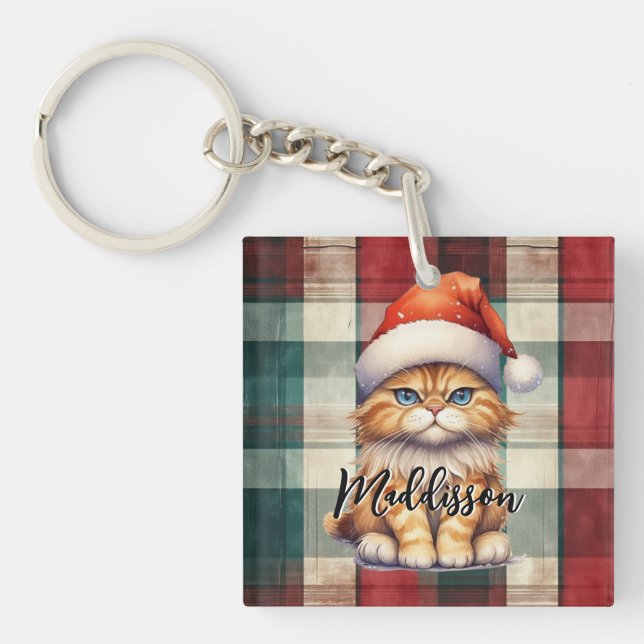 Llavero Navidades Colocaron Santa Cat Con Nombre (Frente)