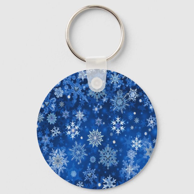 Llavero Navidades Copos de nieve azules y plateados (Anverso)
