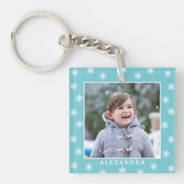 Llavero Navidades Copos de nieve Foto Nombre azul